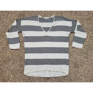 Madewell Knit Sweater V-neck Black White Striped Cotton Wool Size Small